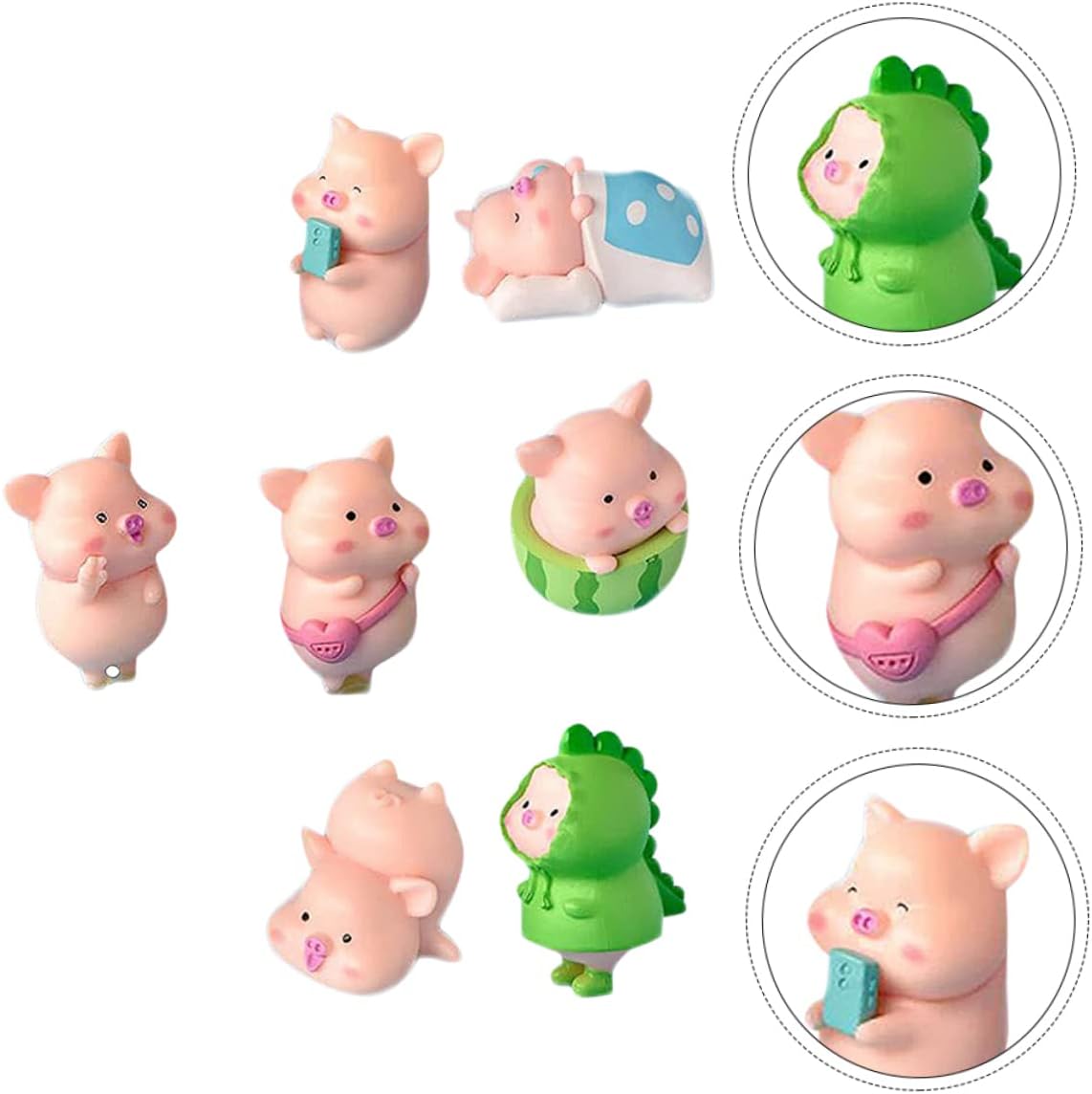GANAZONO 7 piezas de adornos decorativos de cerdo mini animales sandía decoración pastel decoración Pascua fiesta bolsa relleno miniatura paisaje
