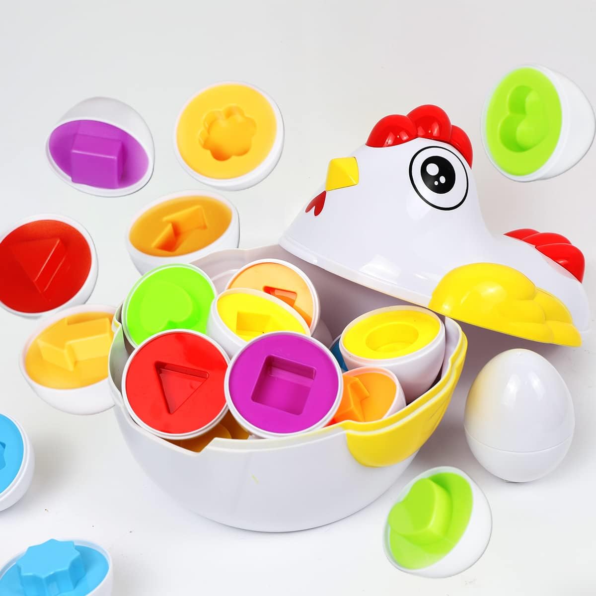 Huevos de Pascua a juego, 12 piezas de juego educativo preescolar, habilidades de reconocimiento de color y forma, juguete de aprendizaje regalo