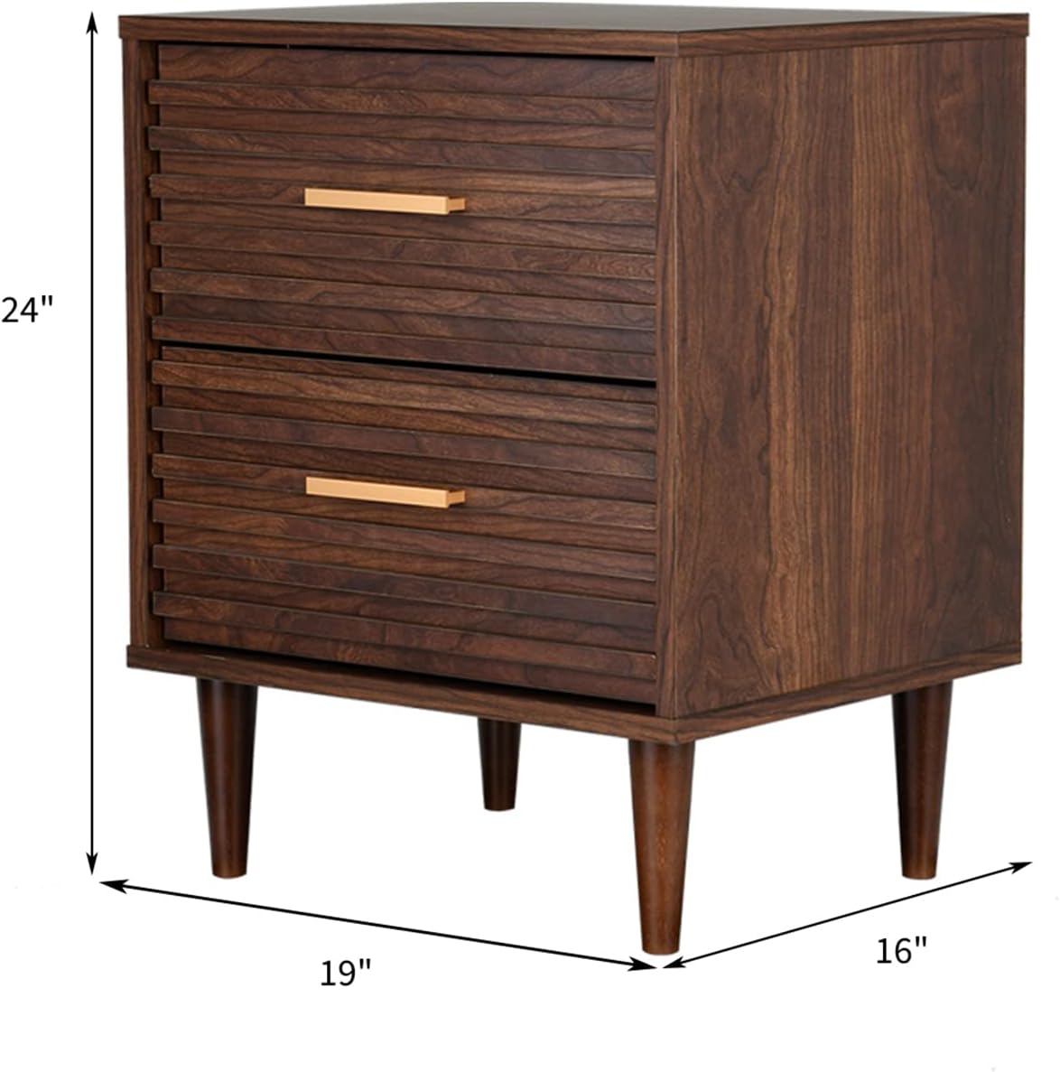Juego de 2 mesitas de noche modernas de mediados de siglo con 2 cajones de almacenamiento y patas de madera maciza, mesa auxiliar de madera vintage,
