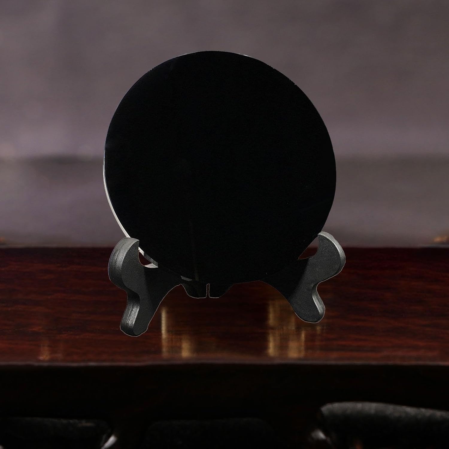 Colaxi Disco de obsidiana negra Feng Shui espejo para escritorio con soporte de bolsillo de obsidiana espejo rascador para decoración del hogar de