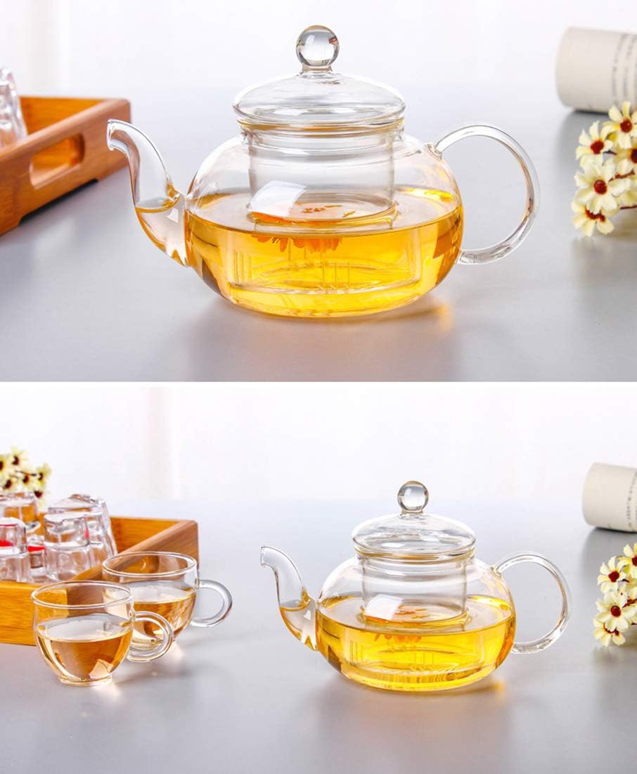 Tetera de vidrio de 20 onzas con infusor, juego de tetera de borosilicato para té suelto, tés florales, estufa y microondas (20.3 fl oz)