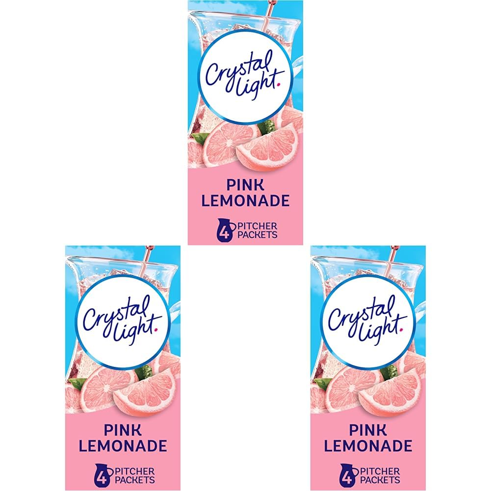 Crystal Light Mezcla de bebida en polvo con sabor natural a limonada rosada sin azúcar, 4 paquetes para jarra (paquete de 3)