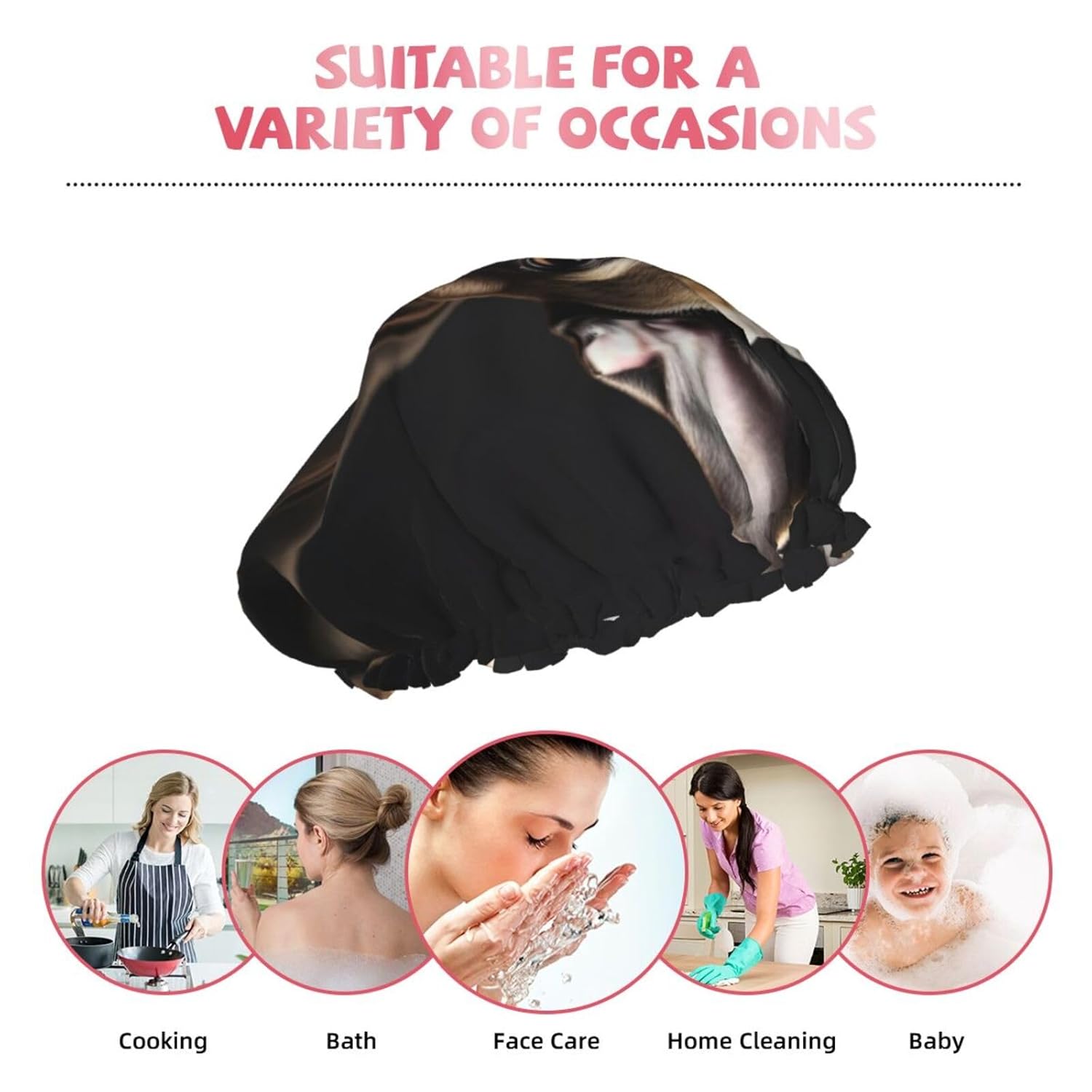 Long Ears French Bulldog Shower Cap For Women, Elastic And Reusable,Double Waterproof Layers Bathing Hat