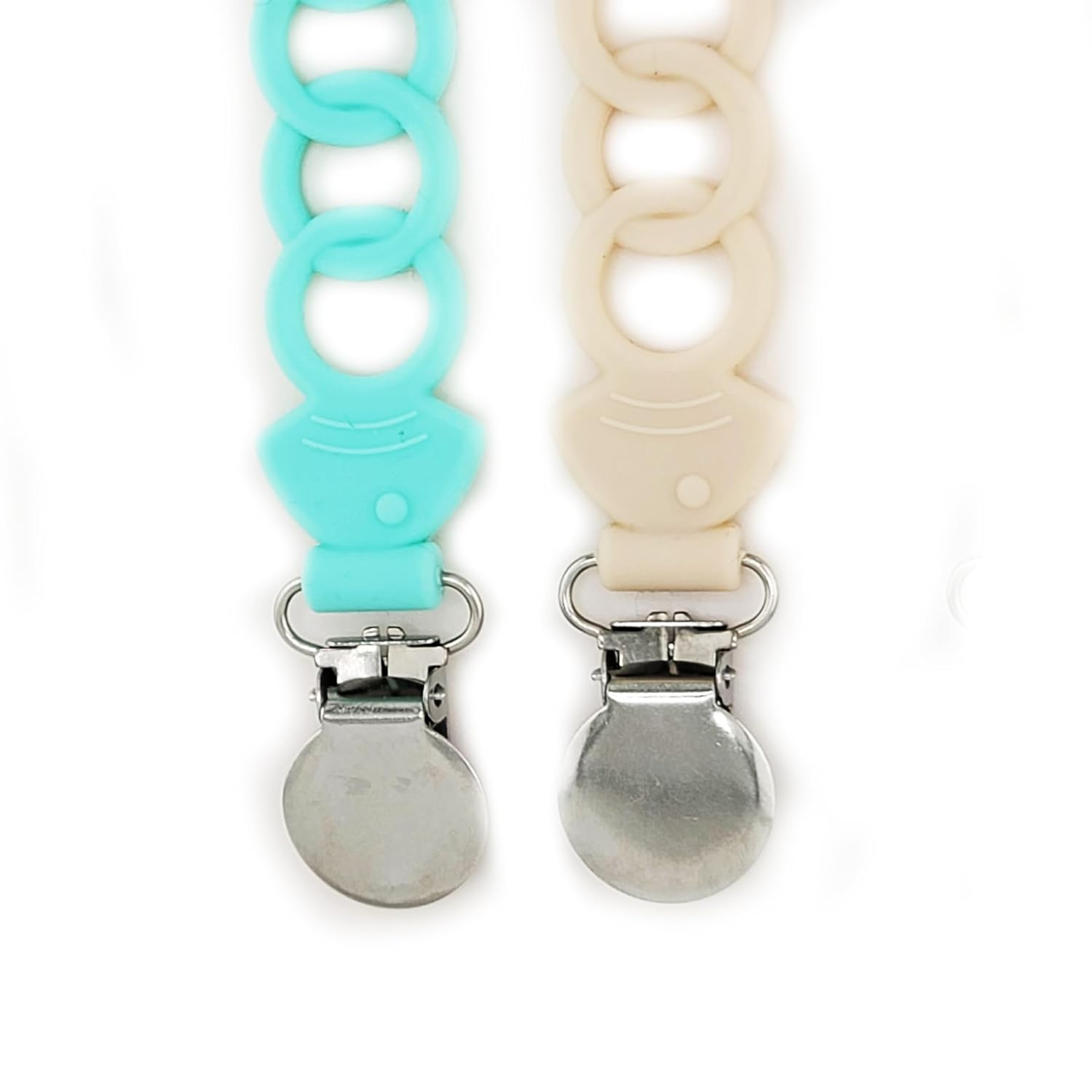Pinza para chupete de silicona para bebés, niños y niñas, para recién nacidos, cumpleaños, baby shower, juego de 2 con clip de metal (peces)