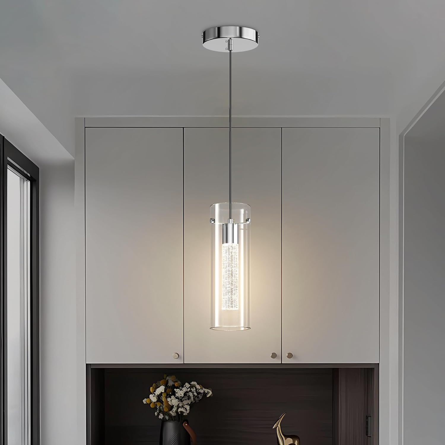 Aipsun Luces colgantes para isla de cocina, paquete de 3 lámparas colgantes de cristal con burbujas de cristal, 3000 K, lámpara LED moderna para