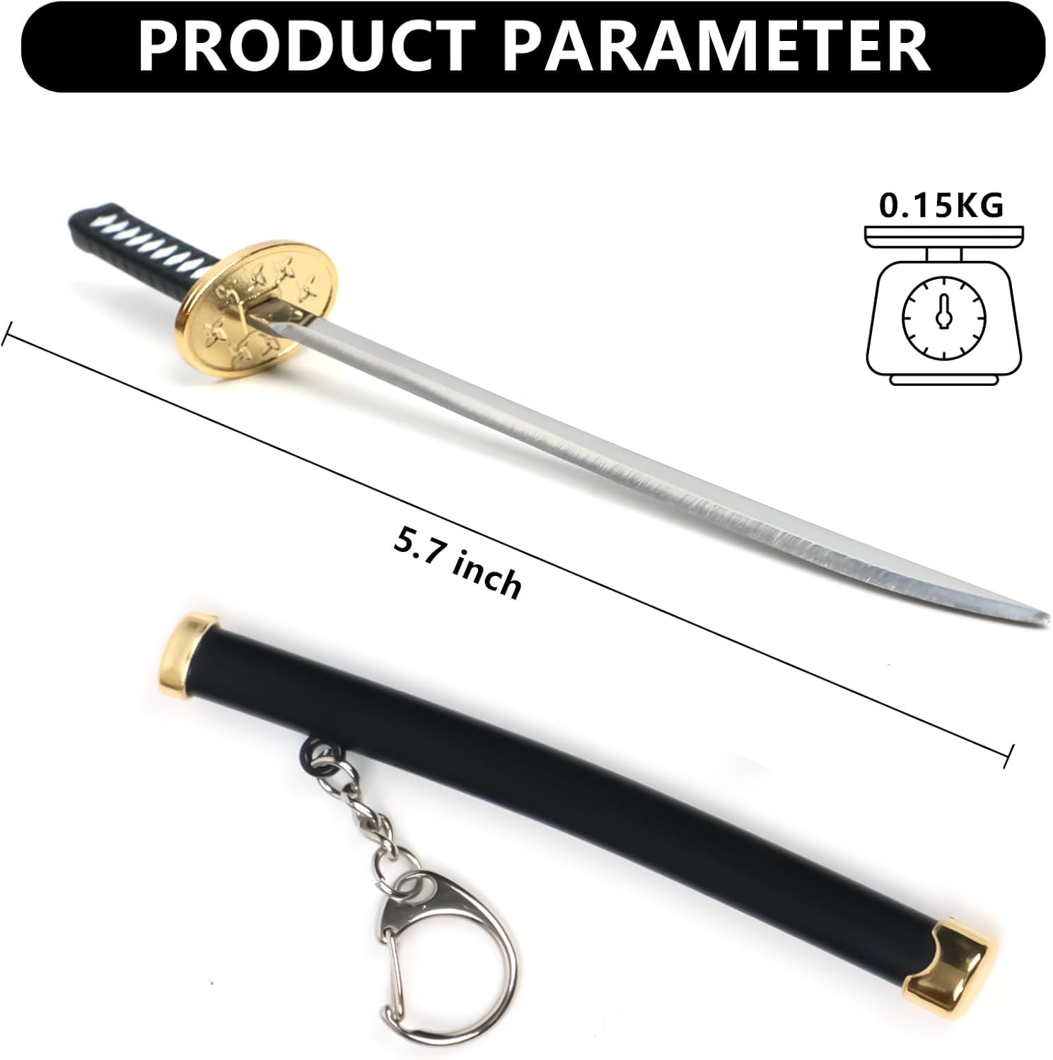 SHARP CASTLE Mini katana japonesa, cuchillo de acero inoxidable ultra afilado de 5.7 pulgadas con vaina, llavero Katana de anime, cortador de