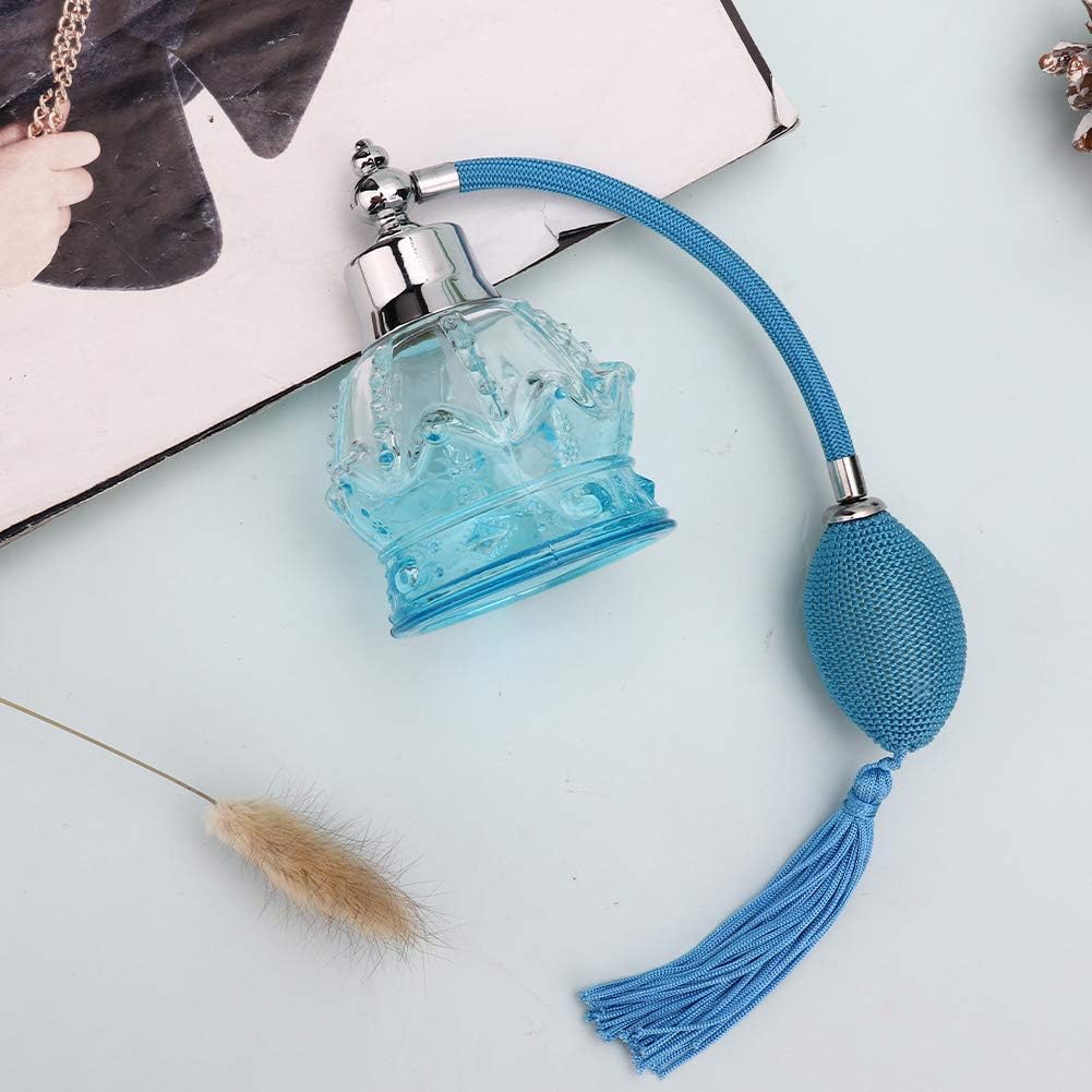 FILFEEL Botella de perfume de vidrio botella de perfume vacía recargable botella de perfume de estilo vintage con borla 2.7 fl oz azul