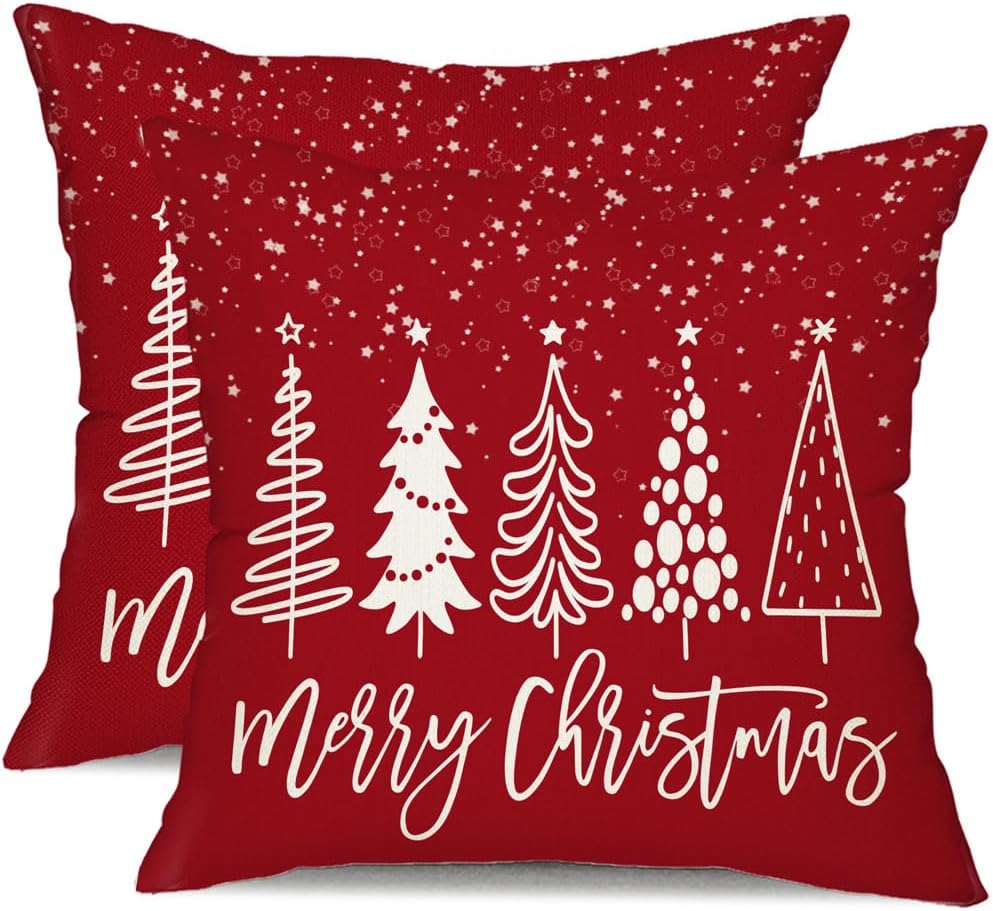 DFXSZ Juego de 2 fundas de almohada de Navidad de 18 x 18 pulgadas, diseño de árbol de Navidad, decoración roja de invierno para el sofá del hogar,