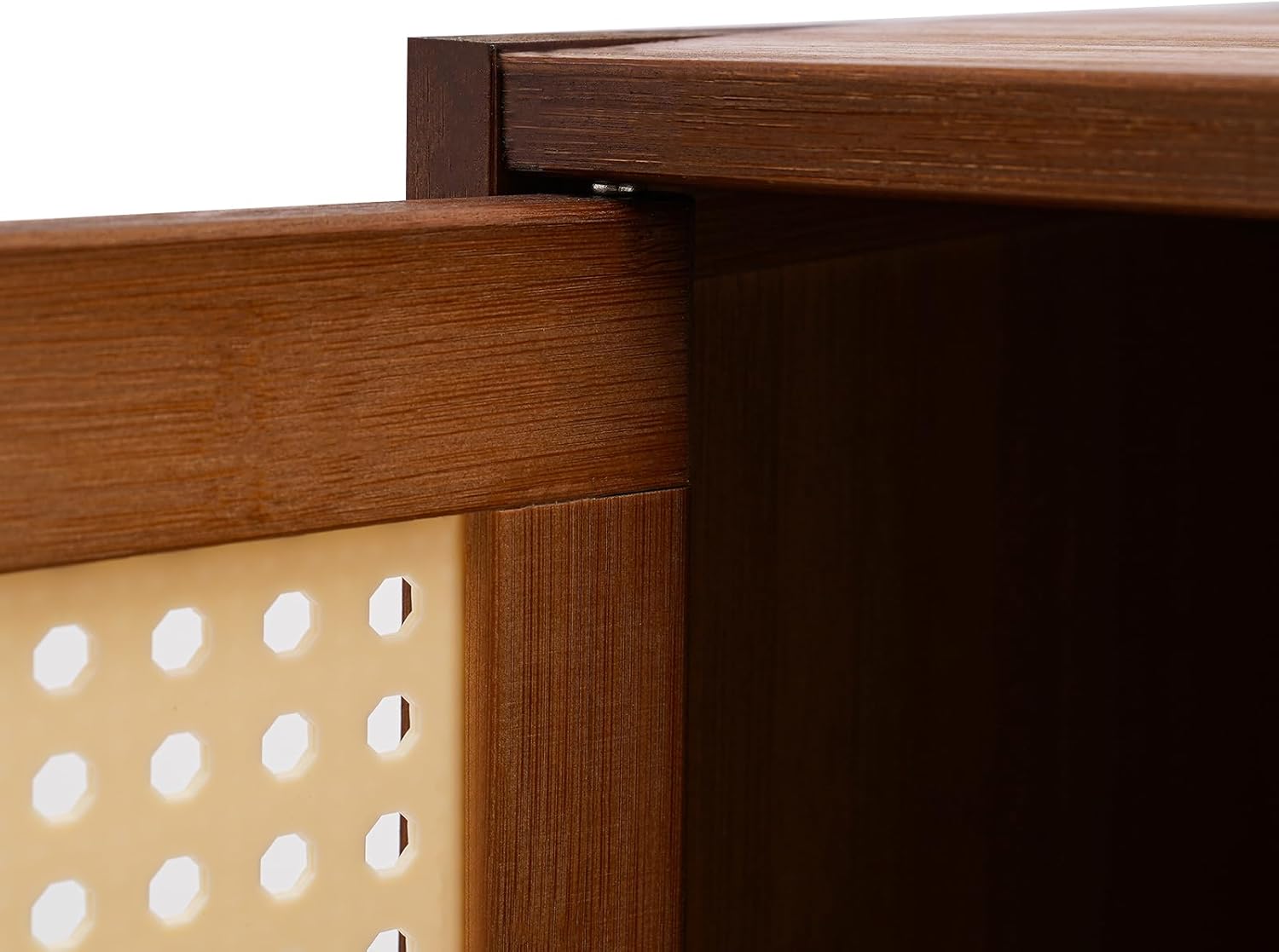 Mesita de noche con 2 cajones decorativos tipo ratán, moderna mesita de noche con pies de bambú natural macizo, mesa auxiliar de cama para