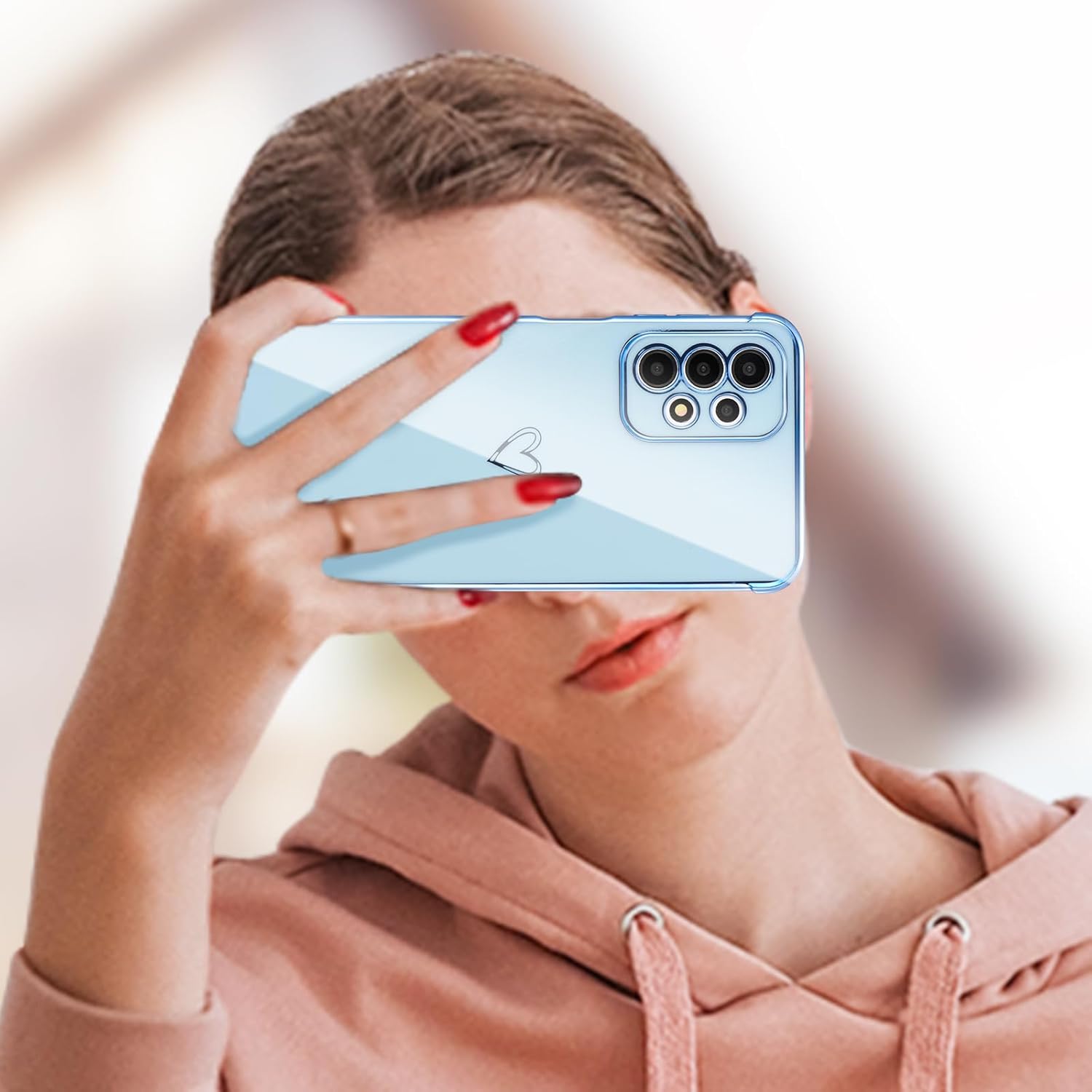 ZTOFERA Funda Samsung Galaxy A23 4G5G, bonito borde chapado con patrón de corazones de amor con protección para lente de cámara, funda para Galaxy