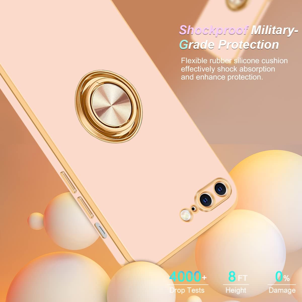 Fingic Funda para iPhone 7 Plus, iPhone 8 Plus con soporte de anillo, soporte delgado y delgado, soporte magnético para automóvil para mujeres y