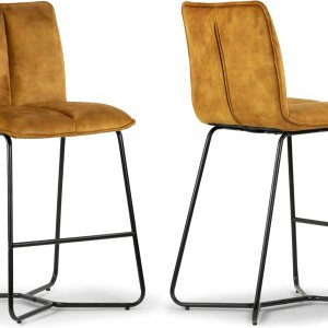 Avent – Juego de 2 taburetes de tela marrón capuchino con patas de metal negro Avent – Juego de 2 taburetes de tela marrón capuchino con patas de metal negro