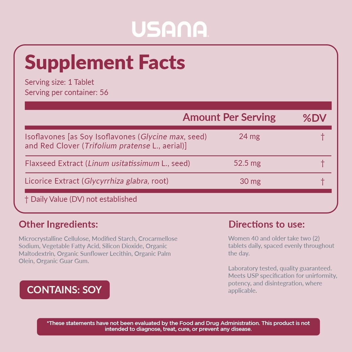 USANA EstroPro con fitoestrógenos para apoyo sintomático durante la menopausia* – 56 tabletas – Suministro para 28 días