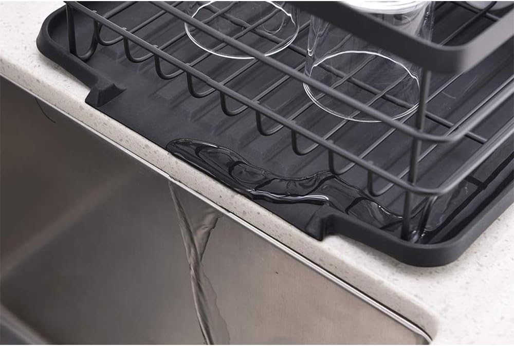 Escurridor de platos, estante grande para secar platos de cocina, estante de platos de metal, estante de secado con escurridor negro, caja de