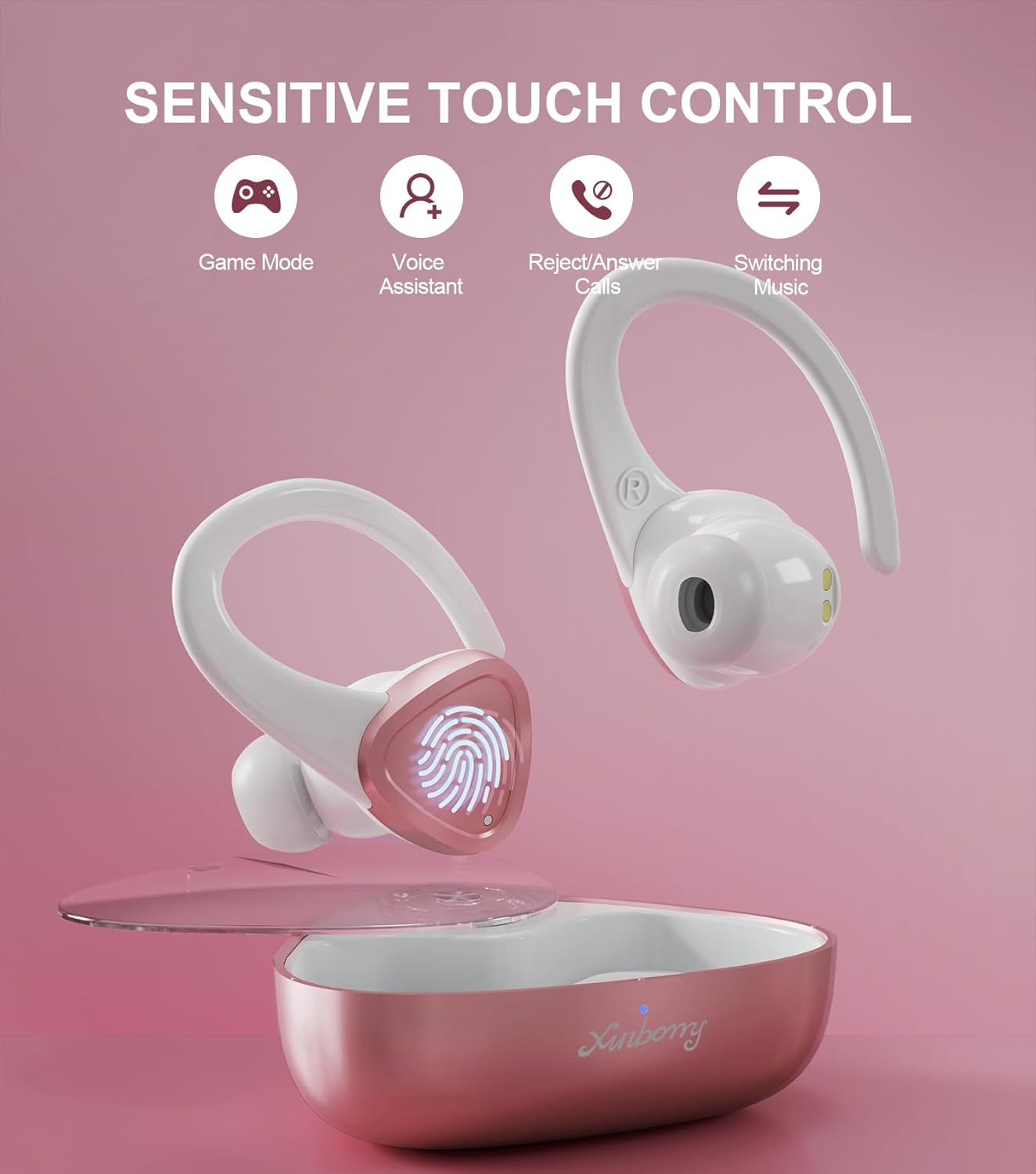 Auriculares inalámbricos Bluetooth con micrófono con cancelación de ruido, control táctil Bluetooth 5.3, 60 horas de tiempo de reproducción con