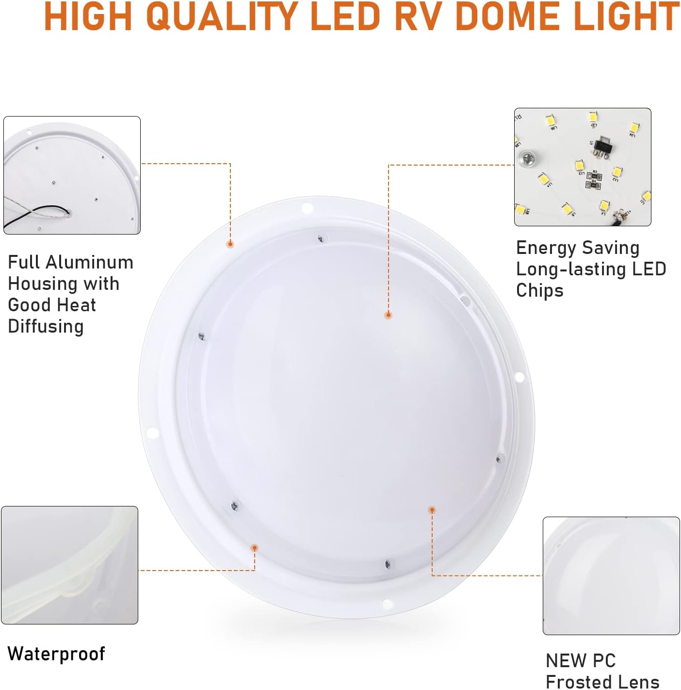 Luz LED de 8.5 pulgadas, iluminación al aire libre, luz de techo, luz de trabajo para RV, coche de turismo, camping, camión y yate, blanco frío