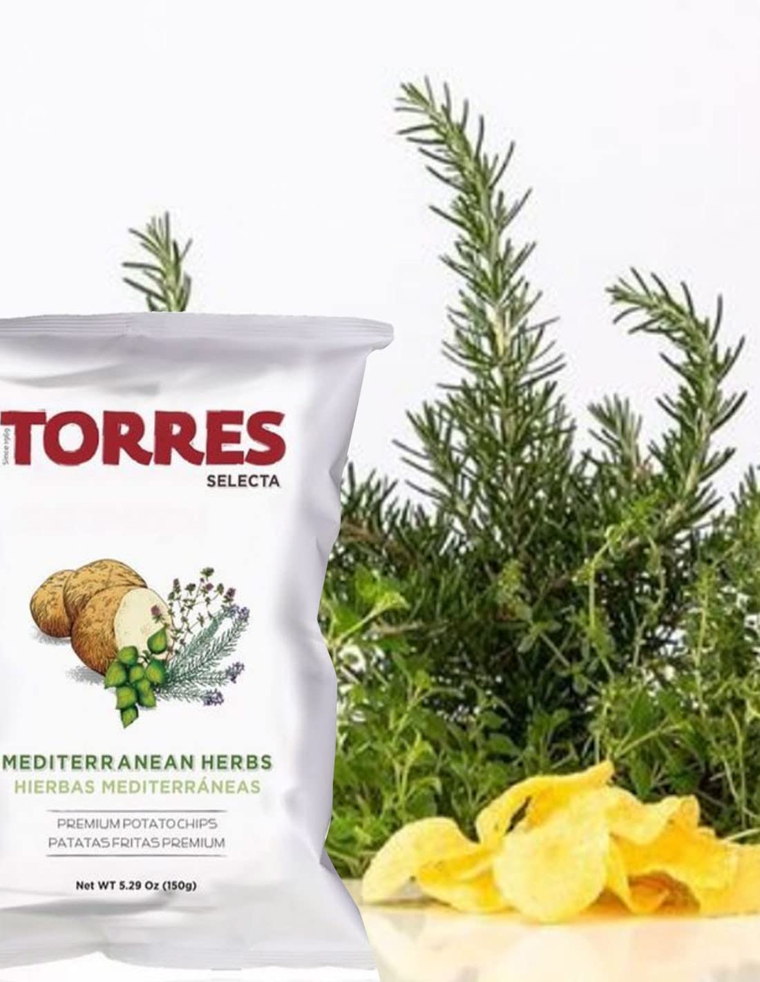 Torres Patatas Fritas Papas fritas españolas importadas de Barcelona, España Sabores exóticos (Heirbas Mediterraneas, 10 unidades)