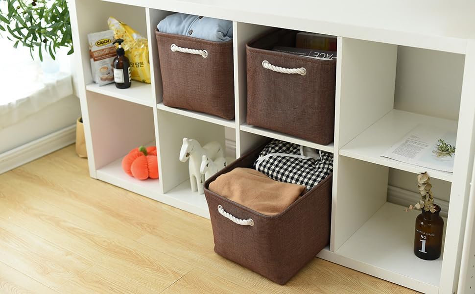 TheWarmHome Cesta de organización y almacenamiento para estantes, paquete de 3 cubos de almacenamiento de tela de 16 x 12 x 12 pulgadas, cubo de