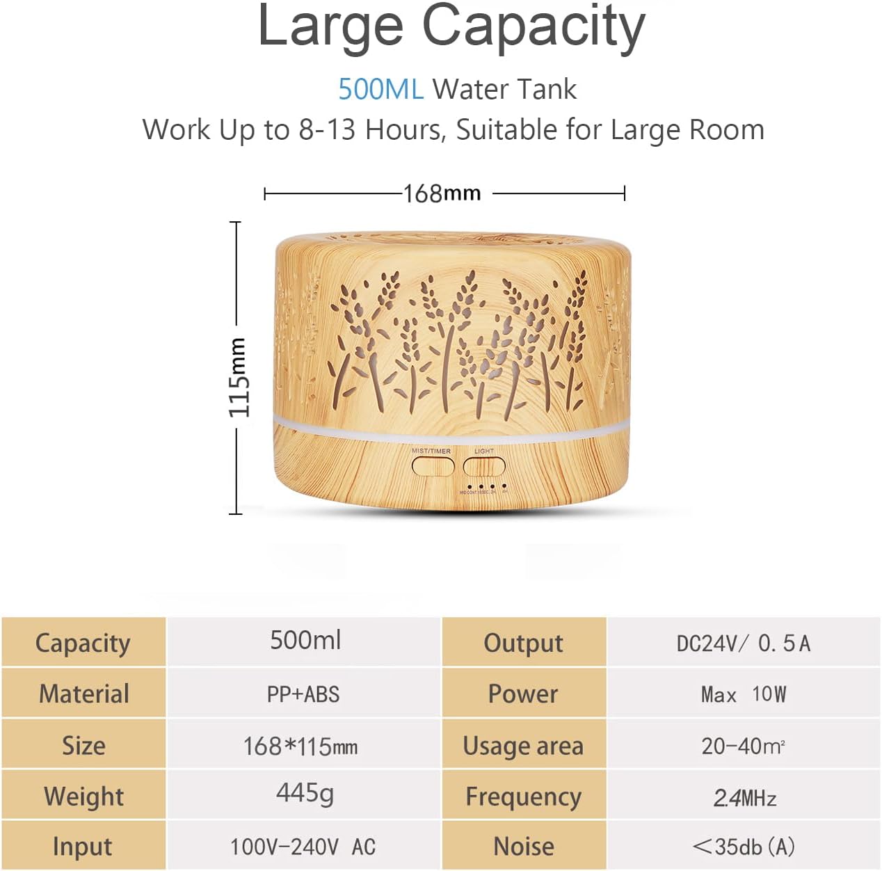 Difusores de aceite esencial para el hogar, habitación grande, difusor de aroma de 16.9 fl oz, control remoto, 7 colores, 14 luces de estado de