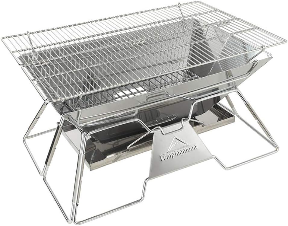 Campingmoon – Parrilla plegable para barbacoa, parrilla de carbón portátil, estufa de leña de acero inoxidable, estufa de cocina para exteriores,