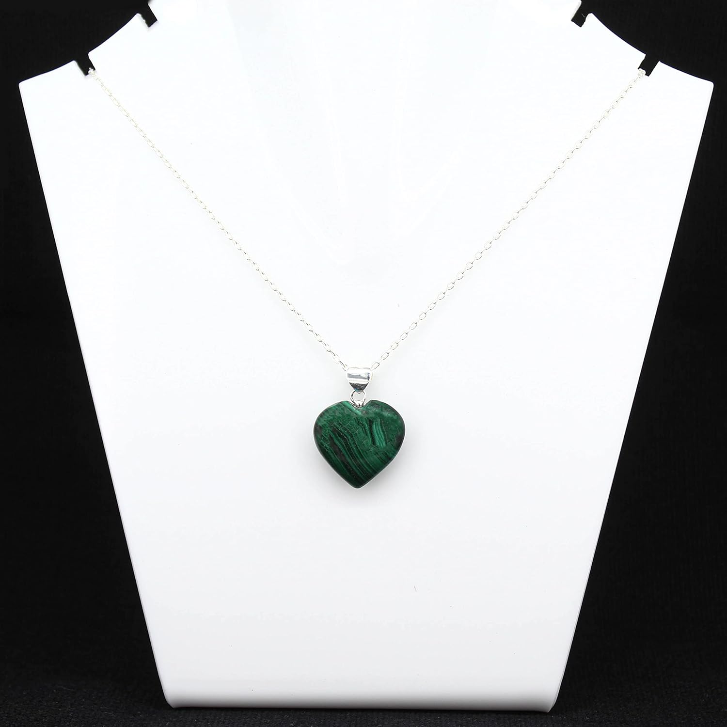 Green Malachite Necklace for Women, Heart Pendant Necklace, Green Heart Necklace, Malachite Jewelry, Everyday Wear, 925 Silver 16+2 inch Adjustable