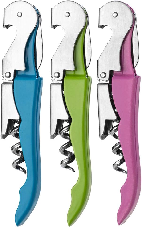 YFS Paquete de 3 sacacorchos profesionales para camareros con cortador de papel de aluminio y abridor de botellas, llave de vino resistente, rosa,
