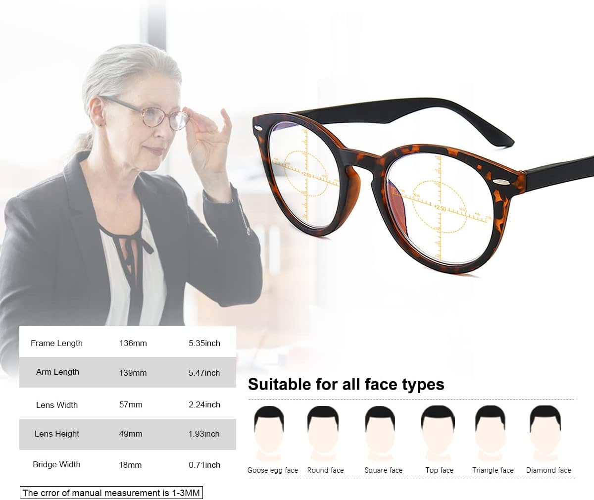 MIRYEA Lentes de enfoque de anillo de 360 grados, lentes de lectura multifocales progresivos, lectores multifocales para computadora para hombres y