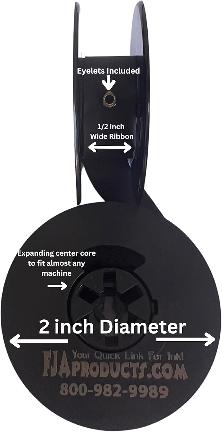 Cinta universal para máquina de escribir doble carrete negro 12″ cinta en carrete de 2 pulgadas con ojales. Hecho en Estados Unidos