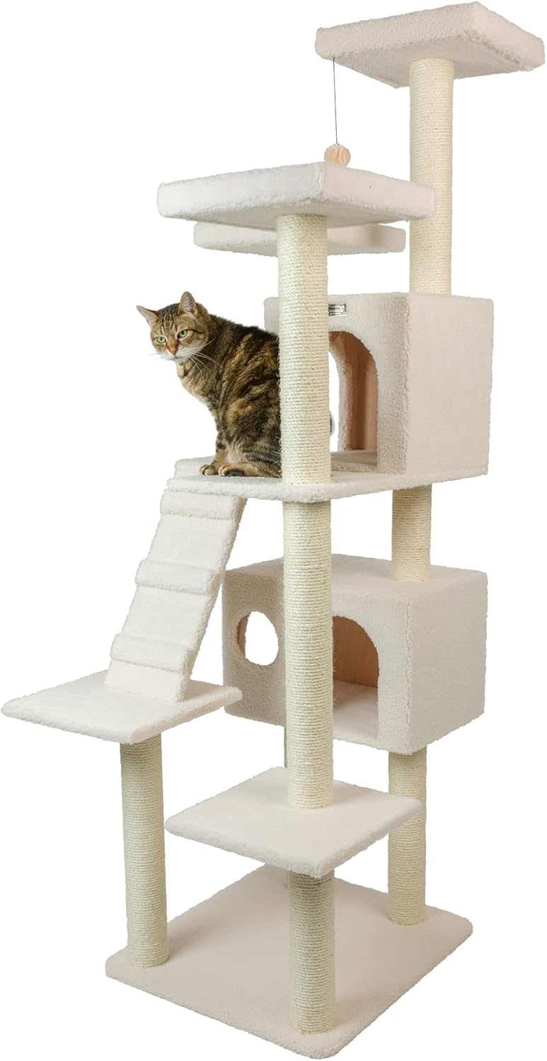 Armarkat Mueble en forma de condominio de árbol para gatos, 75 pulgadas de alto y más, Ivory