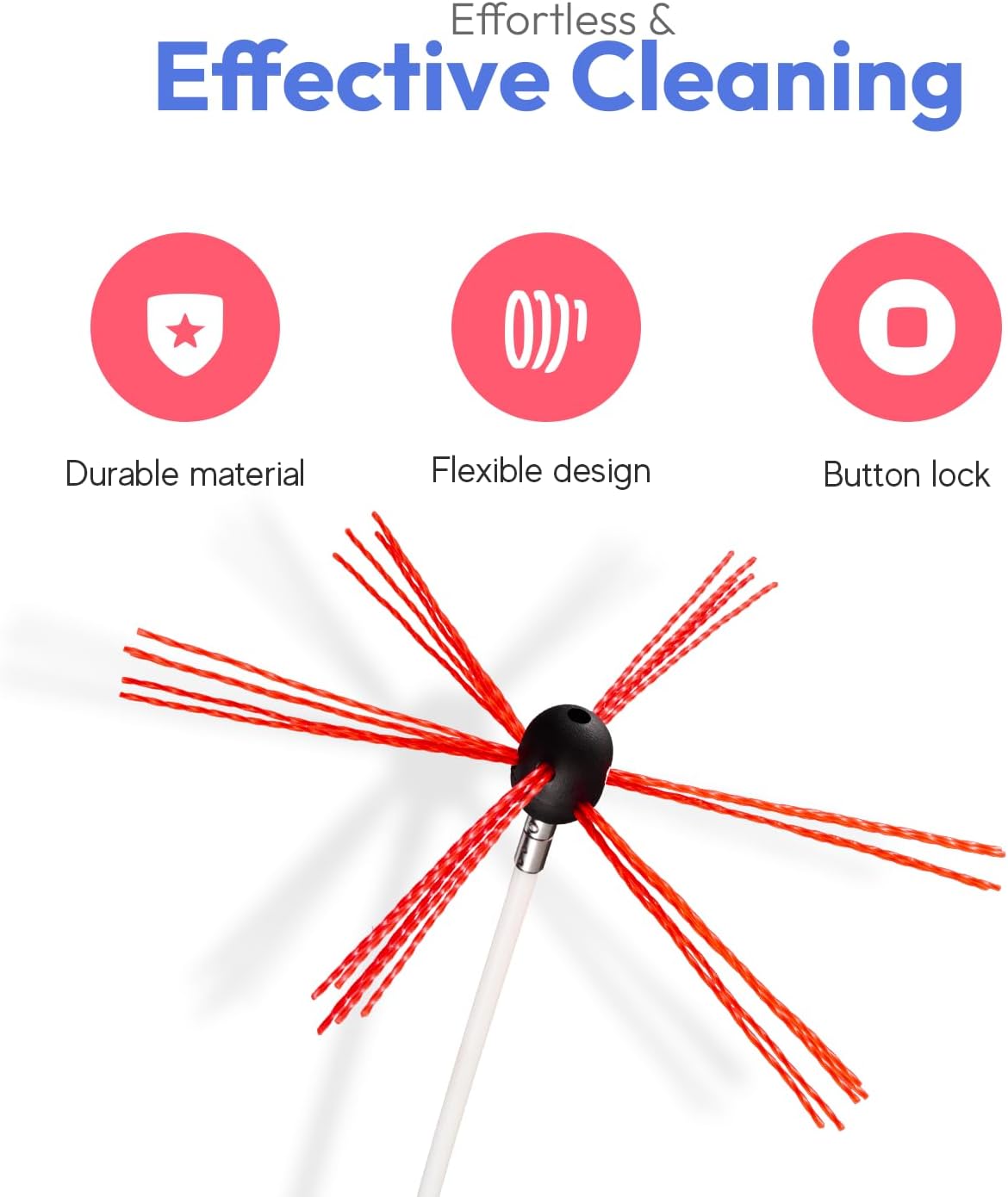 Kit de cabezal de cepillo de chimenea de 3 piezas, sistema de bloqueo de botón cromado, herramienta de limpieza de chimenea, con cabezal de cepillo,