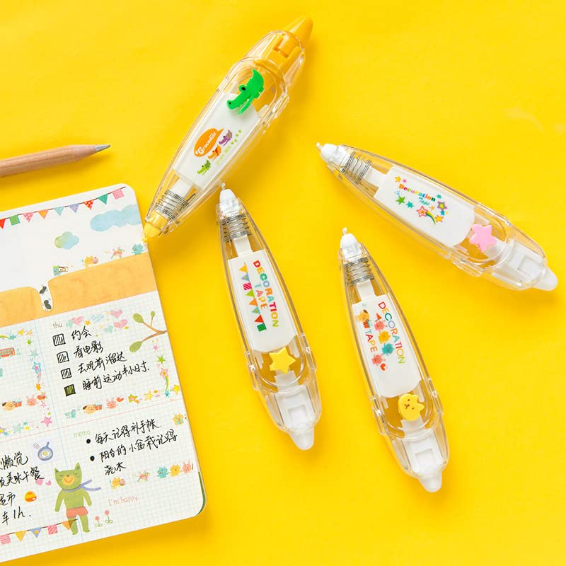 Bolígrafo decorativo tipo prensa de animales para bricolaje, 2023 con cinta decorativa de corrección de encaje, bonito bolígrafo de cinta decorativa