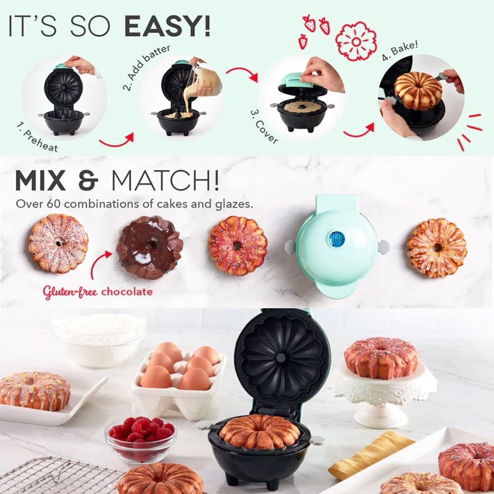 Mini Bundt – Máquina para hacer pasteles de lava, tostadora, máquina de pastel de lava giratoria eléctrica de 350 W para pastel de chocolate, pastel