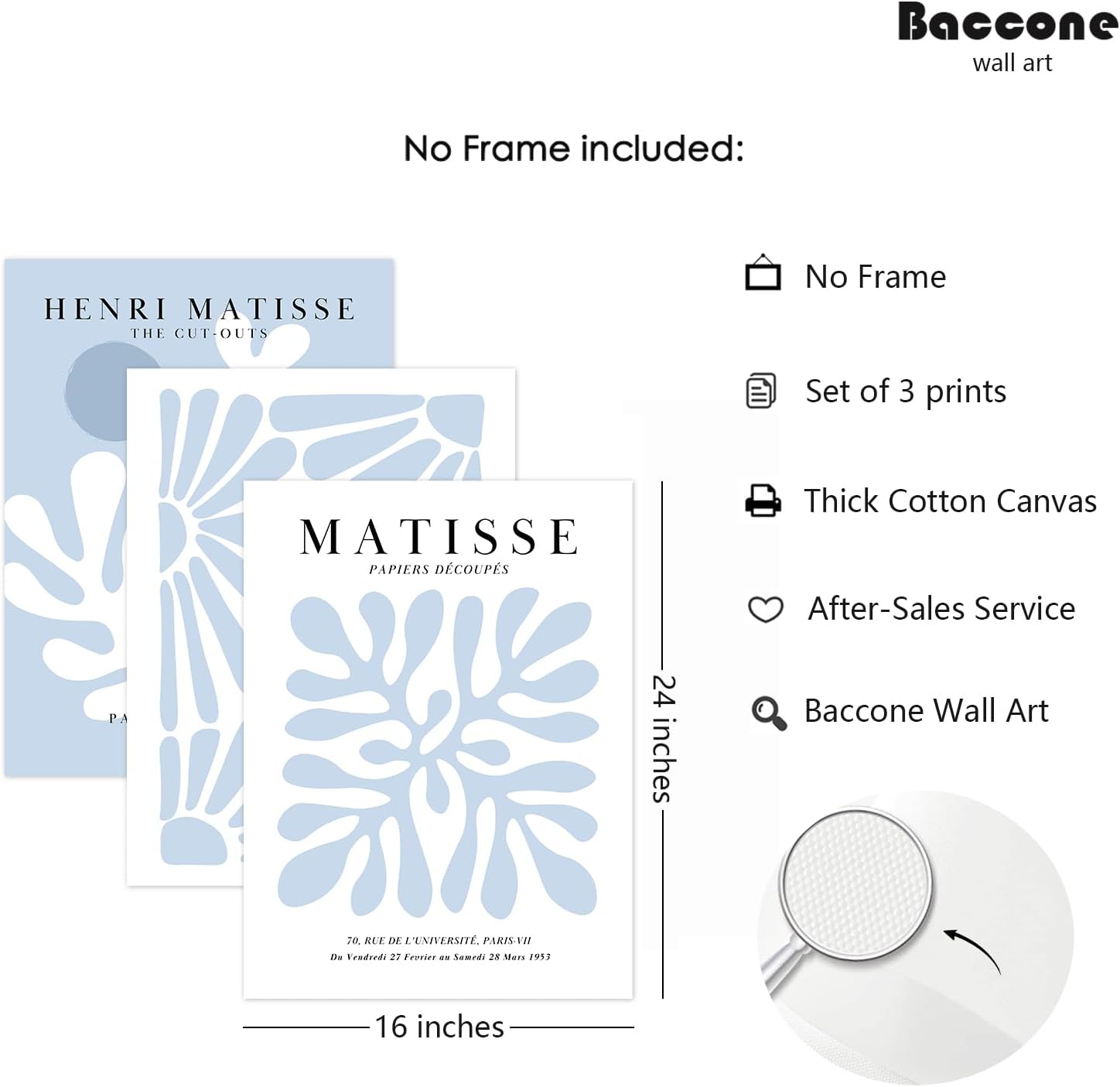Henri Matisse – Juego de 3 impresiones artísticas de pared abstractas azules de Matisse, decoración de pared, arte de pared estético, arte de pared