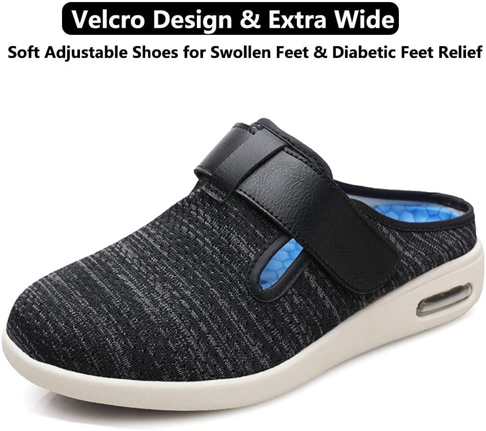 Pantuflas diabéticas para mujer, extra anchas, zapatos para caminar con cierres ajustables para edema diabético, fascitis plantar, juanetes,