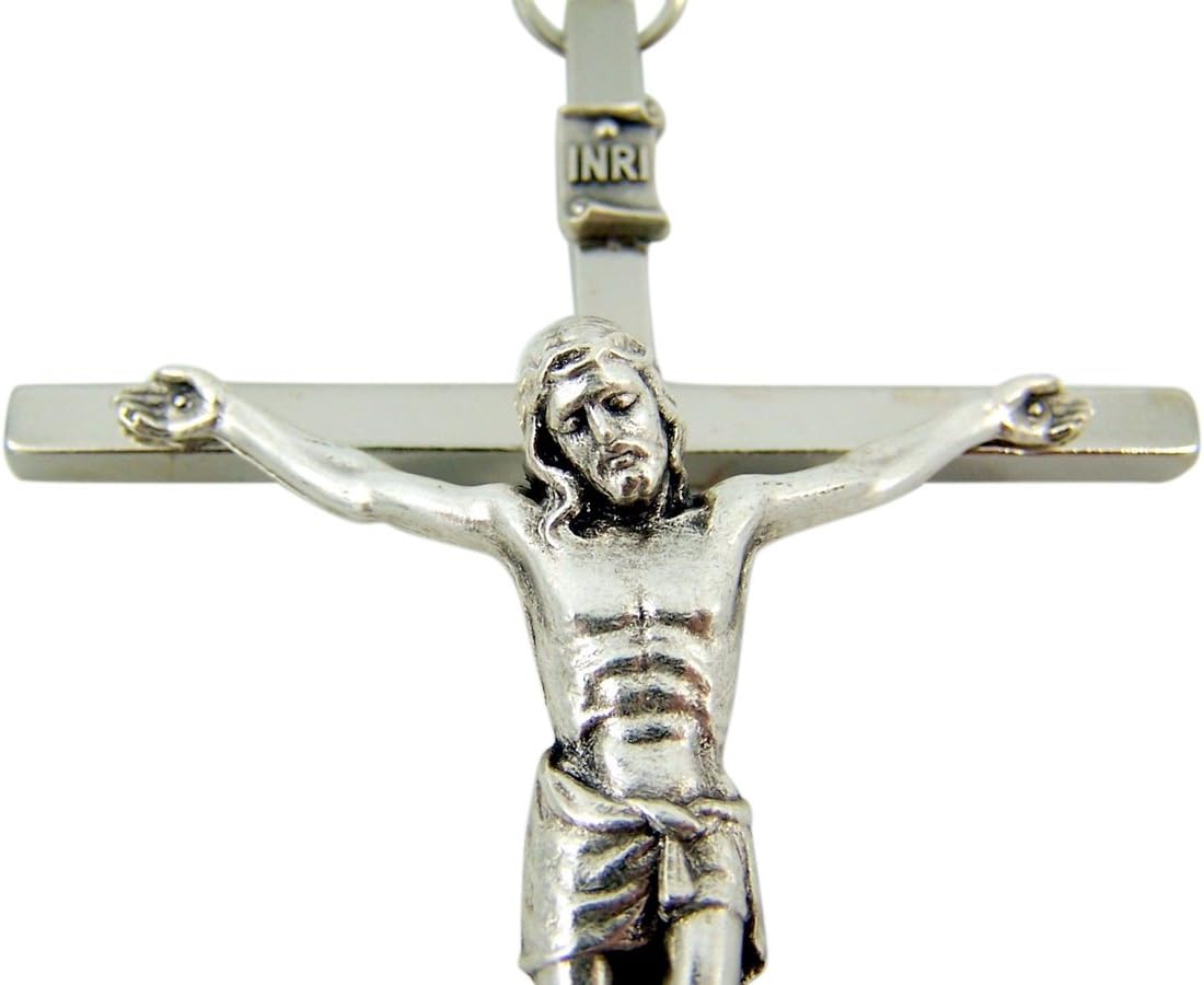 Colgante pectoral de crucifijo católico de metal plateado o cruz de pared, 4 38 pulgadas, Metal