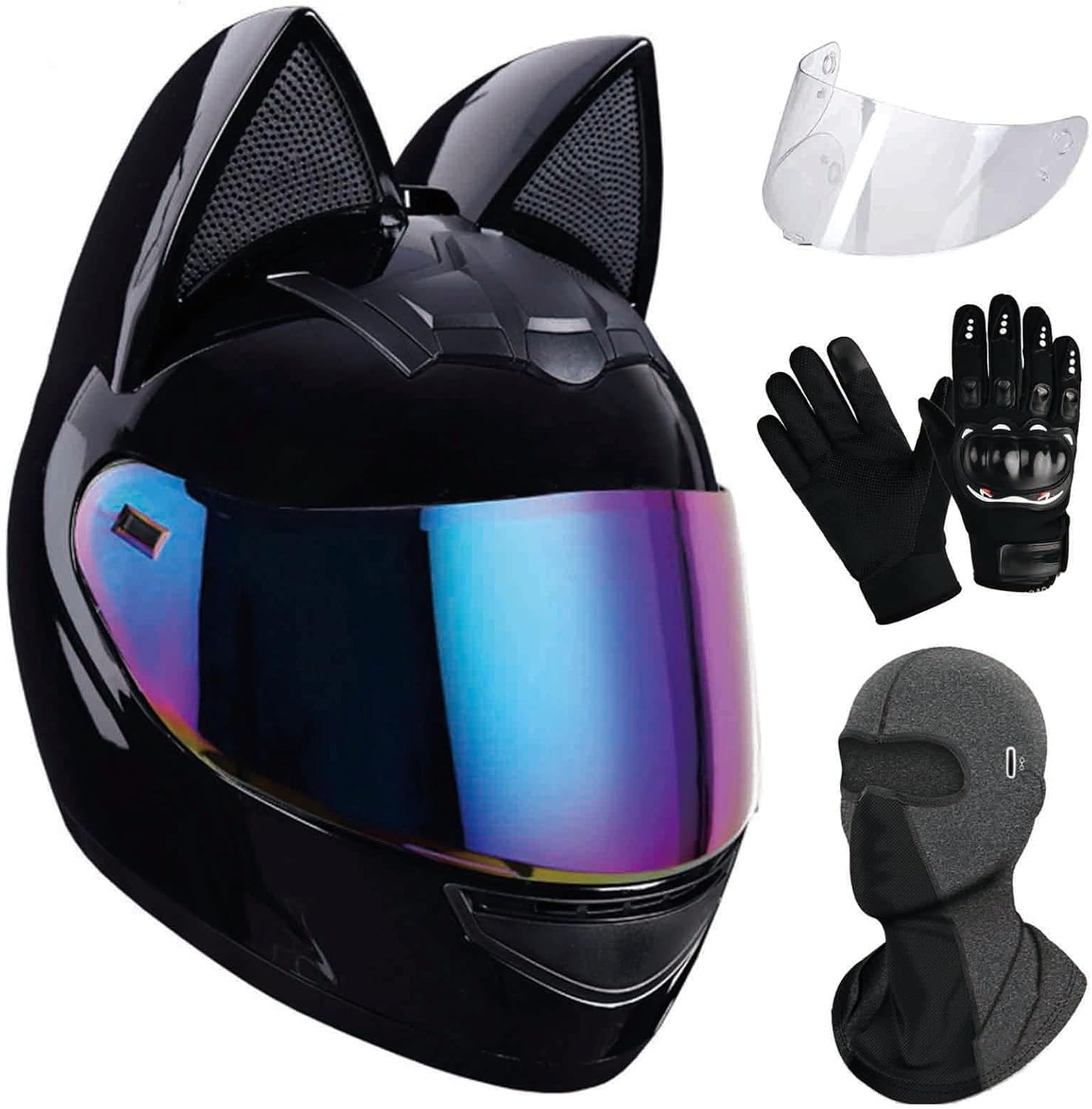 Casco de motocicleta para hombres y mujeres, casco de locomotora de gato genial, casco modular abatible de cara completa, casco de motocicleta de
