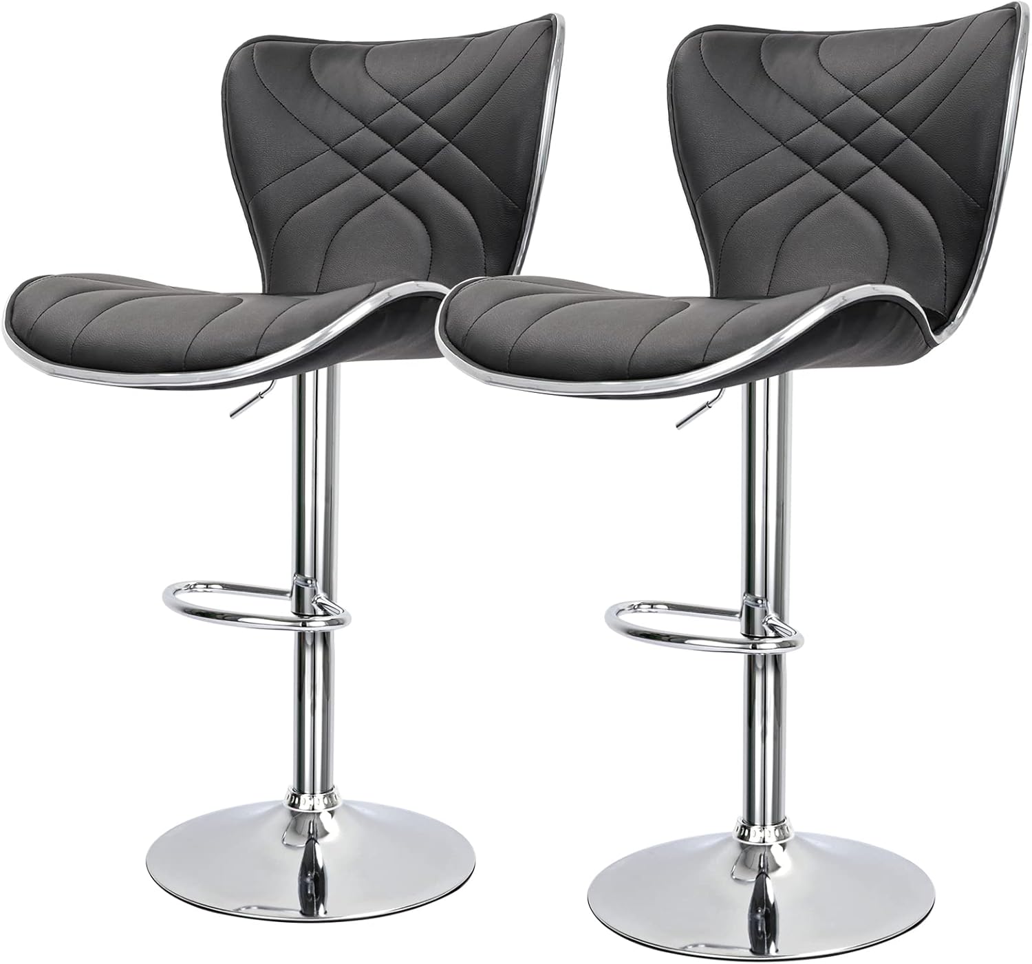Taburetes de bar giratorios ajustables de alta calidad, taburetes de bar de encimera de cocina, cuero sintético acolchado con espalda, juego de 2,