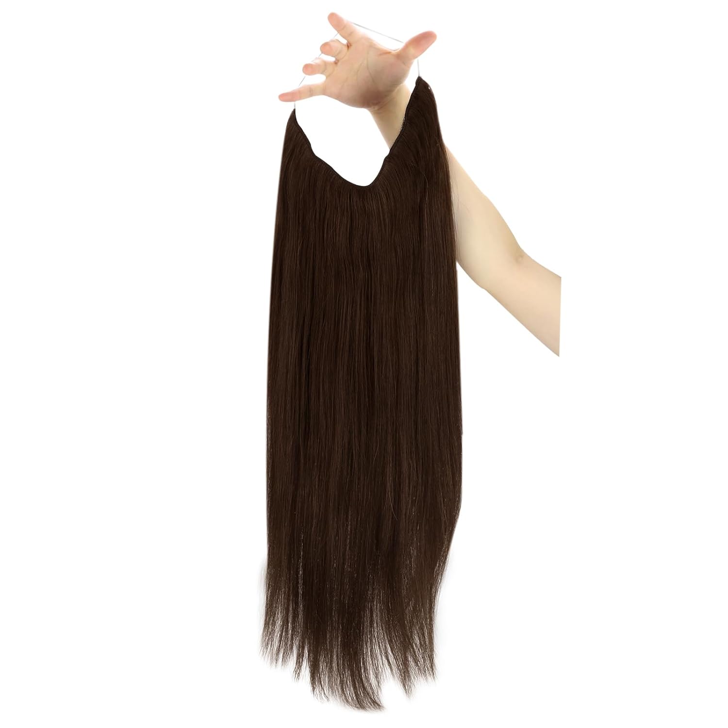 Sunny – Extensiones de cabello humano real con hilo de nailon, color marrón oscuro, #4, extensiones de cabello humano transparente color marrón