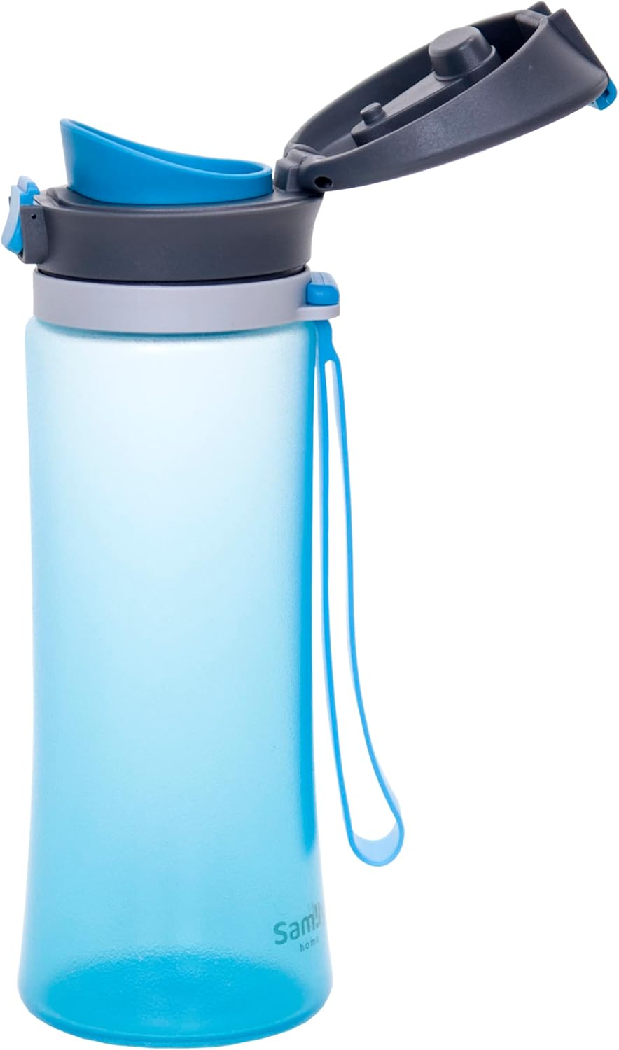 Botella deportiva de vidrio recubierto de silicona abatible de 16 oz15.2 fl oz (botella azul, tapa gris)