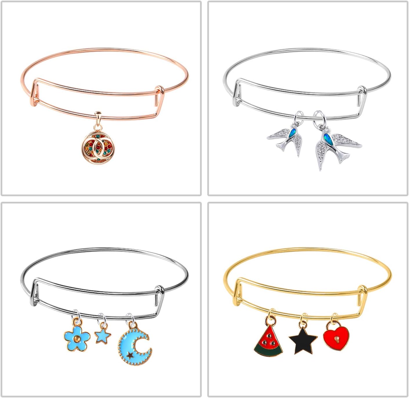 UPINS 100 pulseras expandibles ajustables en blanco para hacer joyas, 4 colores