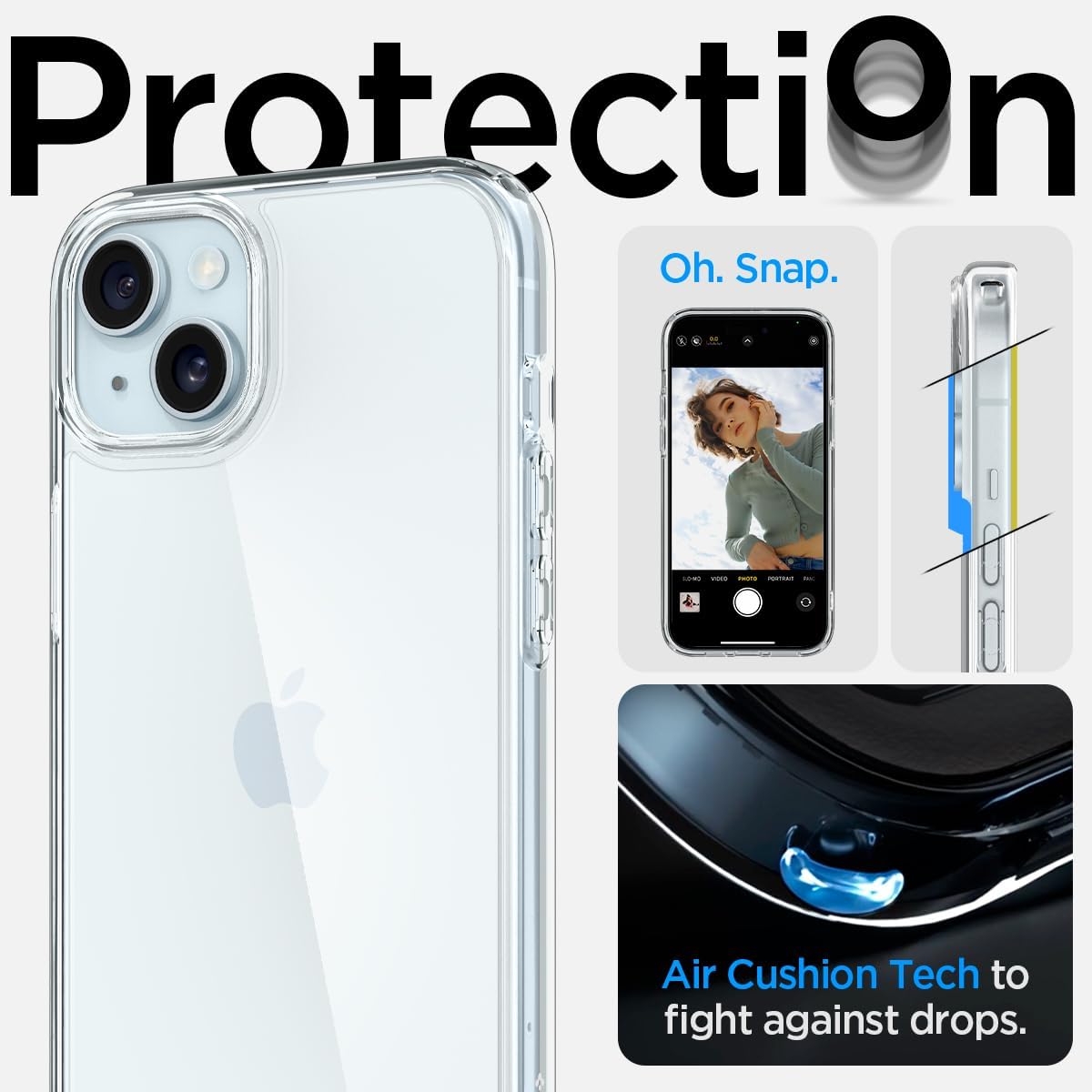 Spigen Funda ultra híbrida diseñada para iPhone 15 Plus (2023), antiamarilleo protección de grado militar – Transparente