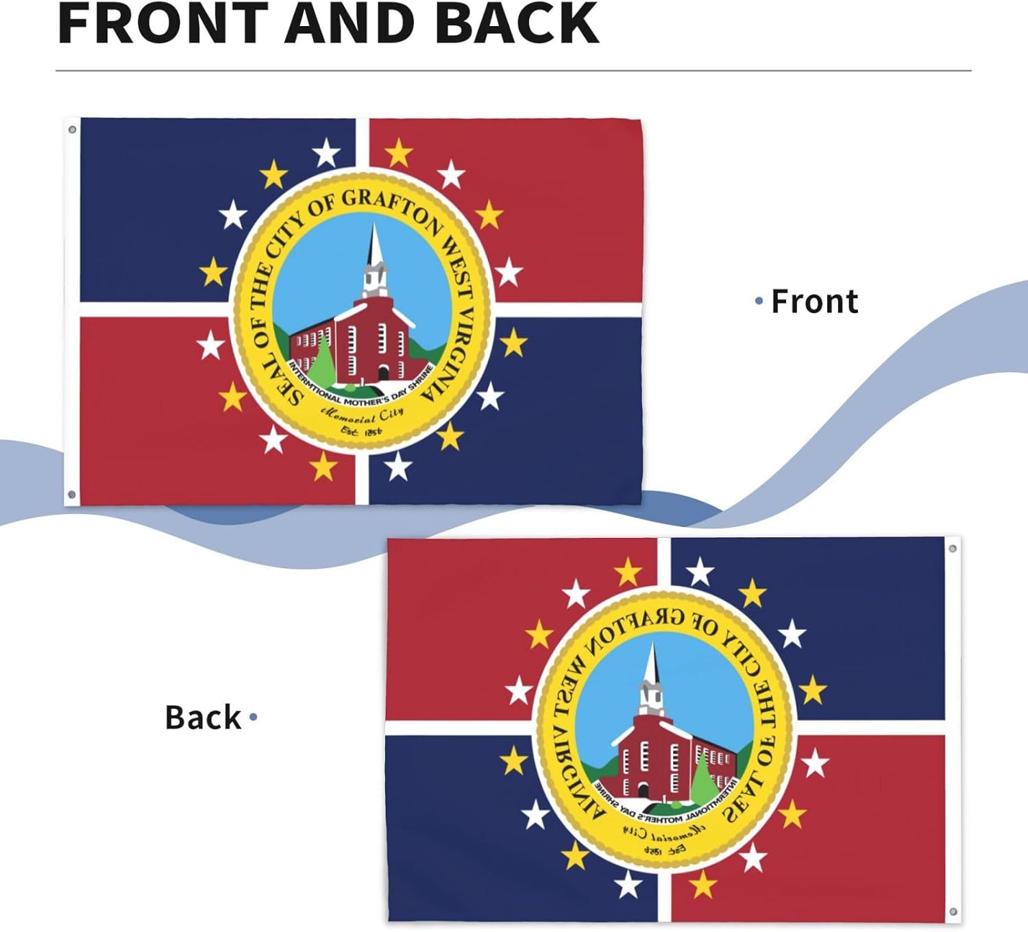 Bandera de Grafton, bandera de Virginia Occidental de 5 x 8 pies, banderas de decoración de exterior de doble cara, banderas de poliéster duradero,