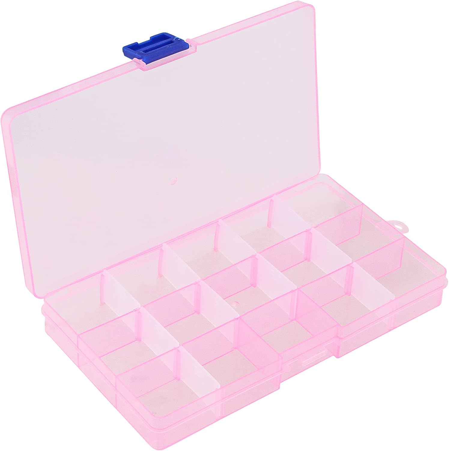 Paquete de 32 cajas de plástico organizador de joyas de 15 rejillas, caja organizadora de almacenamiento de cuentas de plástico de colores con