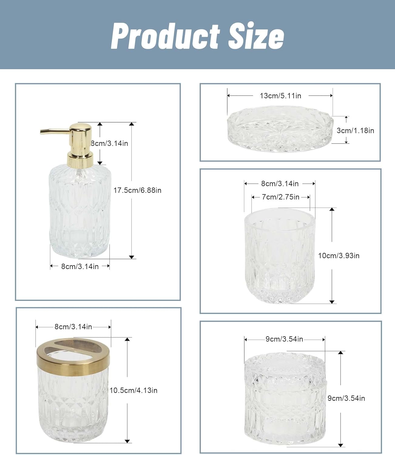 Juego completo de 5 accesorios de baño blancos, soporte para cepillo de dientes, vaso, dispensador de loción, jabonera, frascos de hisopos de