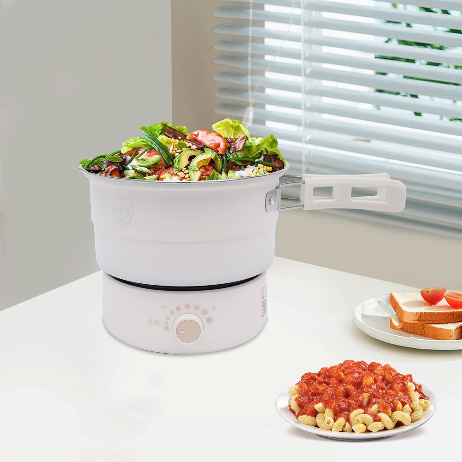 LYNICESHOP Olla eléctrica de cocina caliente, olla caliente de 110 V eléctrica con vaporizador de vapor, mini sartén multifuncional, mini cocina