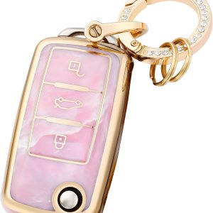 OFFCURVE Funda para llavero de coche compatible con VW C, Llavero oro rosa OFFCURVE Funda para llavero de coche compatible con VW C, Llavero oro rosa