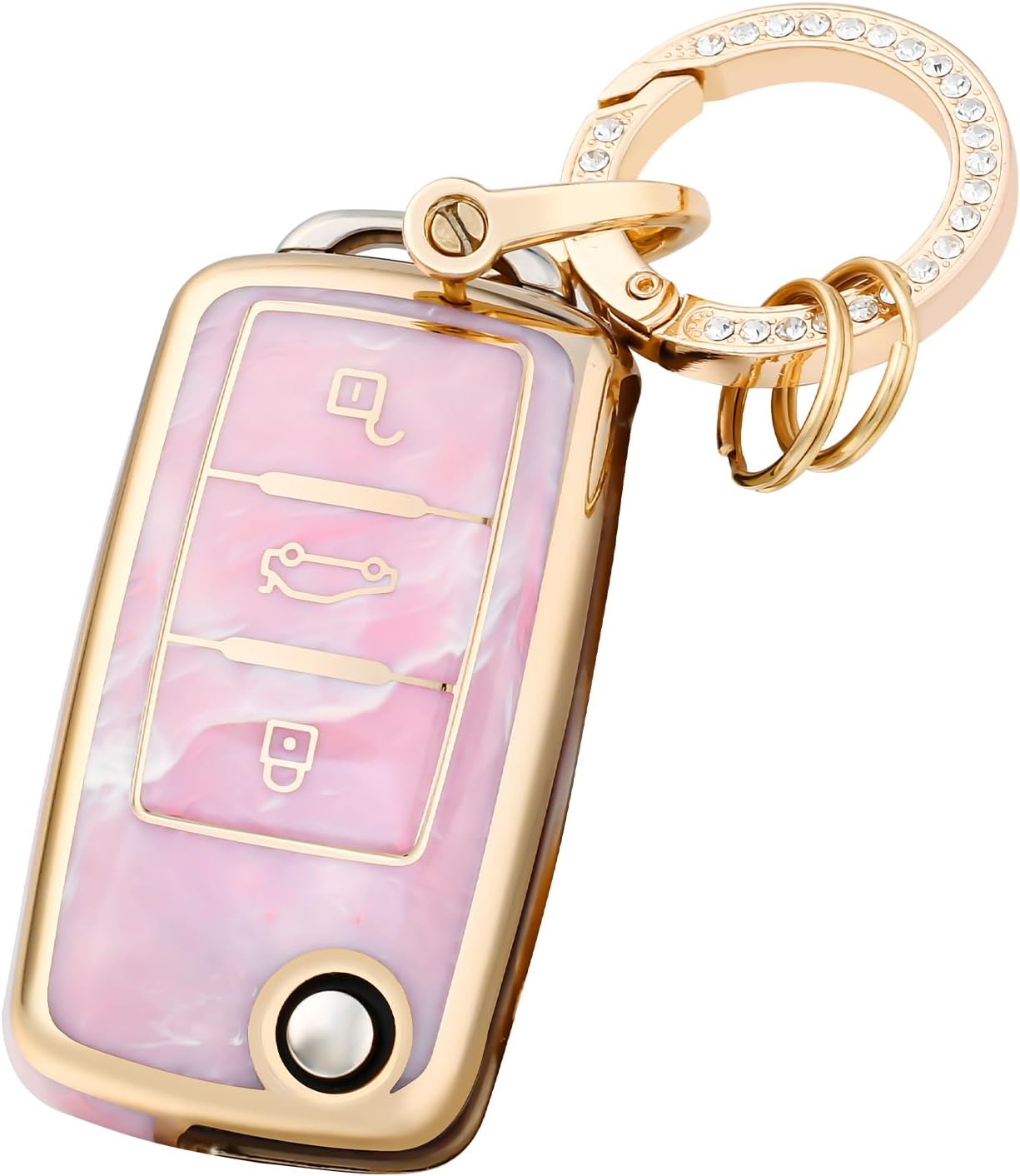 OFFCURVE Funda para llavero de coche compatible con VW C, Llavero oro rosa