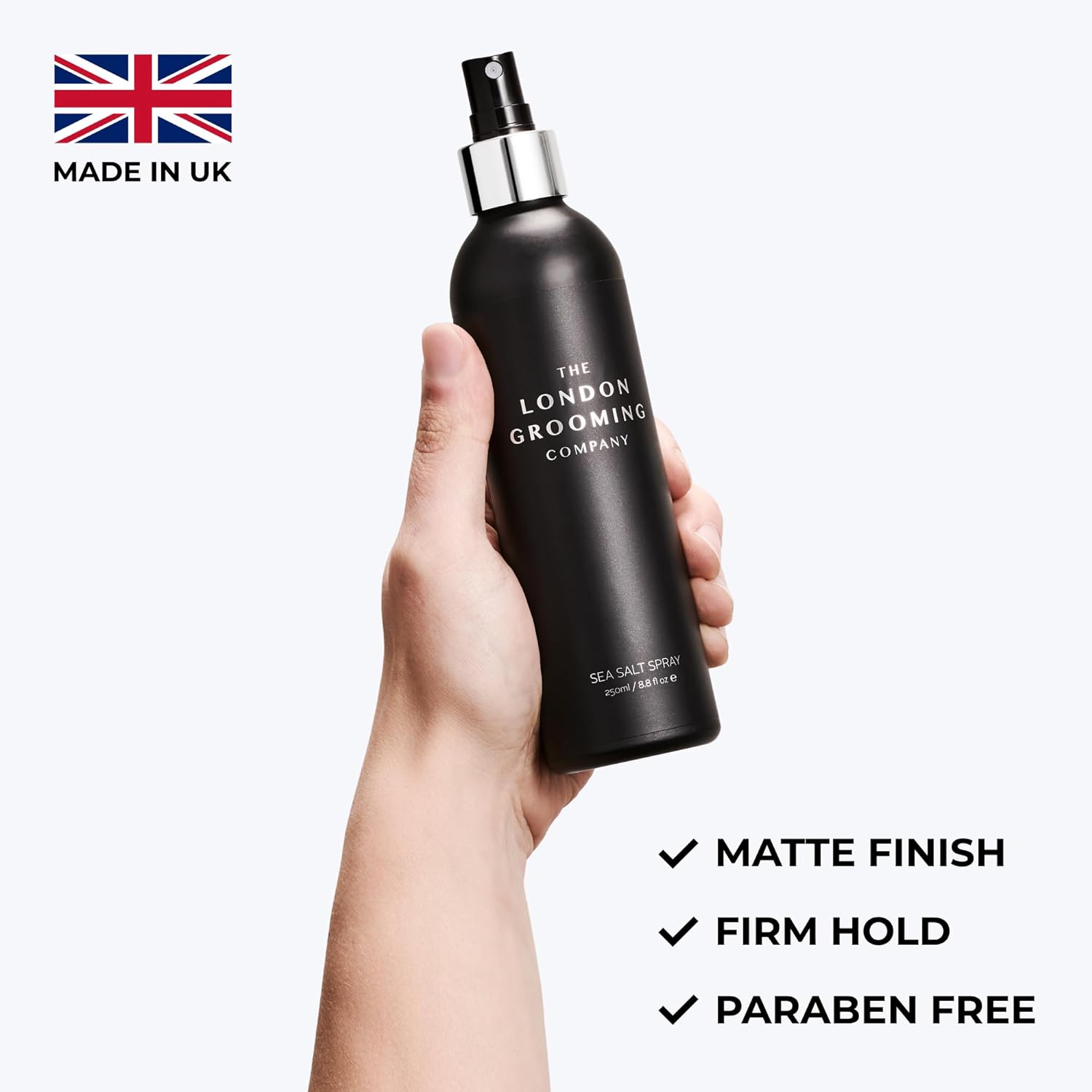 The London Grooming Company Agente de peinado del cabello, espray de sal marina para hombres, 2.0 onzas líquidas, sujeción firme, acabado mate,
