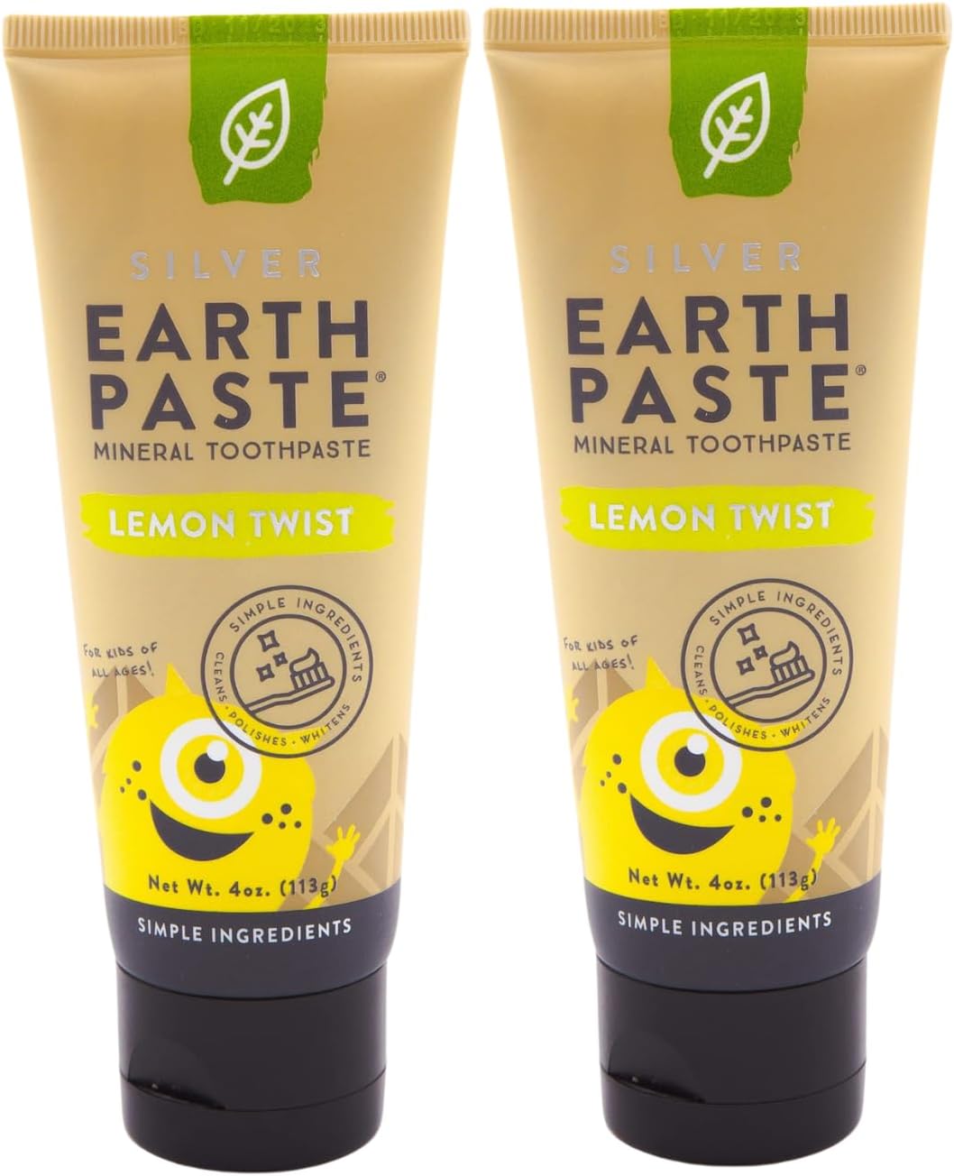 Redmond Earthpaste – Pasta dental natural sin flúor, tubo de 4 onzas (paquete de 2, Lemon Twist)