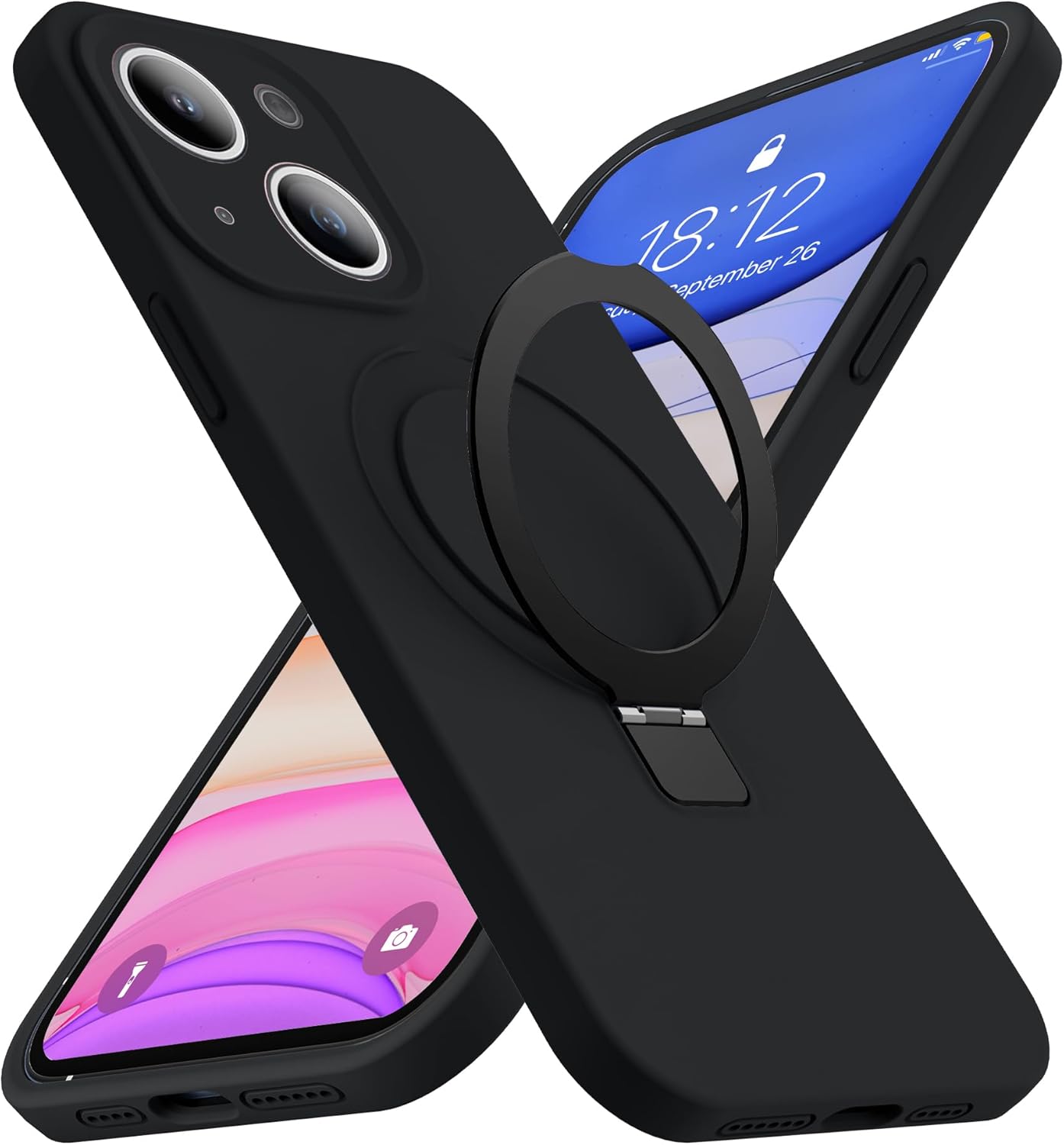 Funda de silicona para iPhone 14 Plus con soporte de anillo magnético, iPhone 14 Plus funda de teléfono de 6.7 pulgadas para mujeres y hombres